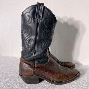 Vintage Lonestar Boot Co. Black Brown Pointed Toe Cowboy Boots 7.5E